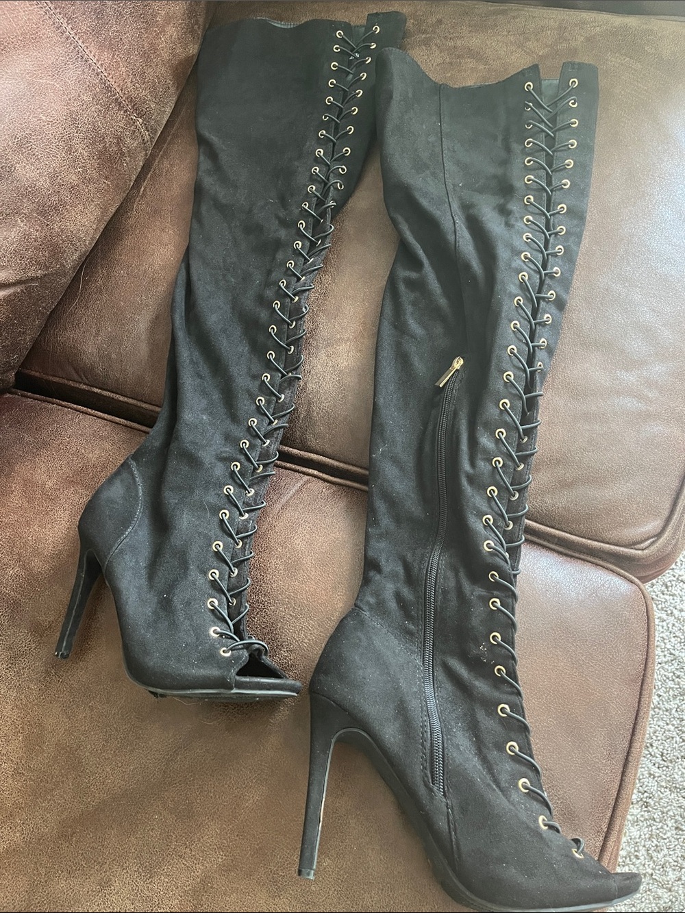 Black Over-the-Knee Lace-Up Stiletto Boots size 8